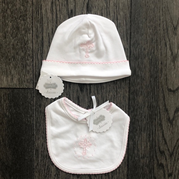 Mud Pie Other - Mud Pie French Knot Cross baby Bib and hat